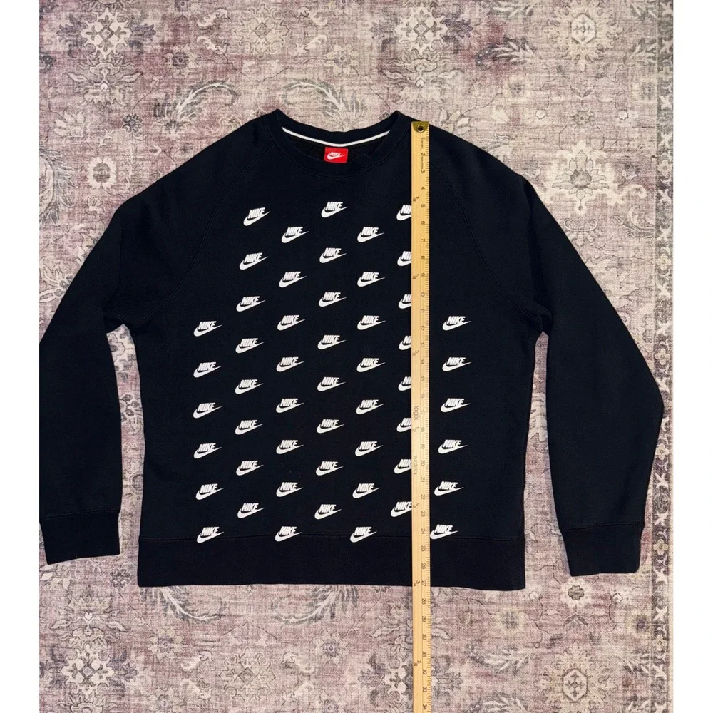 VTG Nike Sportswear Mens XXL Black All Over Mini Swoosh Logo Crewneck Sweatshirt